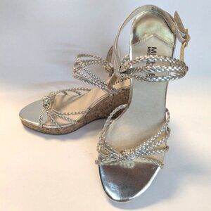 Michael Kors Palm Beach Sandals Wedge Shoe Braided Sandal Gold Metallic Sz 8 New